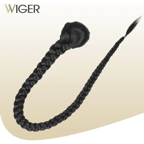 Vista 4 de WIGER Cola de caballo larga trenzada para mujeres negras de 34 pulgadas con cordón de ajuste, cola de caballo Yaki recta con clip, extensiones