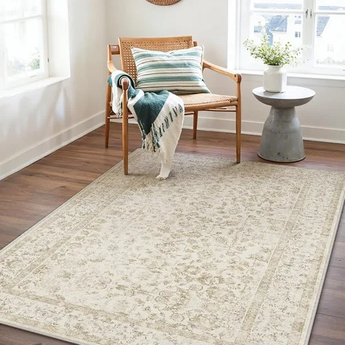 Vista 141 de PureCozy Alfombra de área beige de 2 x 3 pulgadas, lavable, vintage, pequeña, para entrada, cocina, suave, retro, floral, de pelo bajo, tapete