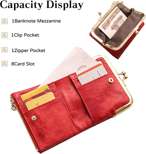Vista 5 de PORRASSO Elegante cartera para mujer, tarjetero para tarjetas de crédito, monedero, bolsa de cambio para mujer, Azul