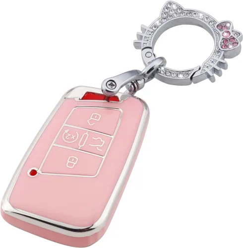 Vista 13 de Pangpai Funda para llavero rosa para Jeep, funda de protección de TPU suave con llavero brillante compatible con Jeep Grand Cherokee Renegade