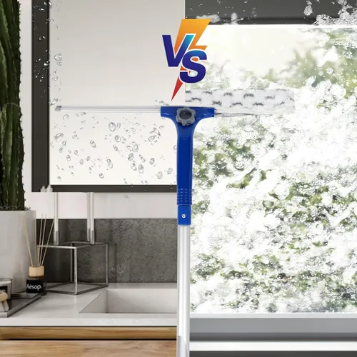 Vista 5 de Escobilla de ducha para ventana con 2 almohadillas de microfibra, escobilla de goma de 14 pulgadas con mango de aluminio de 59 pulgadas de largo