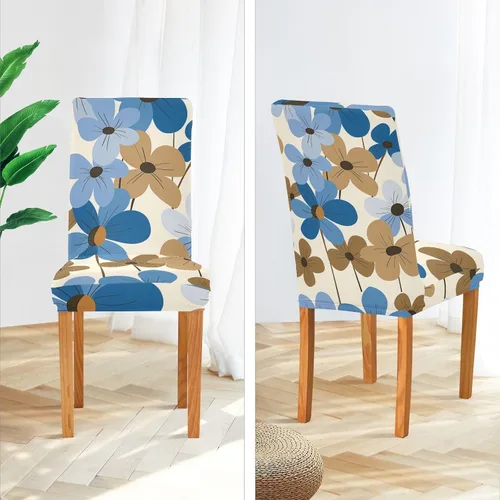 Vista 4 de Blue Brown Retro Flowers Decorative Chair Slipcover for Dining Room Soft Quality Reliable Chair Slipcovers cubre sillas para comedor Set of 4