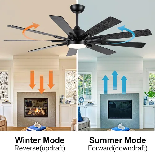Vista 7 de LKTART Ventilador de techo de 62 pulgadas con luces, ventilador de techo de madera moderna, control remoto, 9 hojas de madera contrachapada de grano