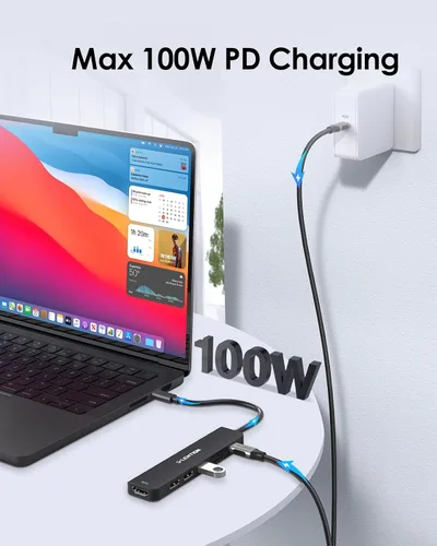 Vista 5 de LENTION Hub USB C con carga de 100 W, HDMI 4K a 60 Hz, lector de tarjetas dual, USB 3.0 y 2.0 compatible con MacBook Pro 2025-2016, nuevo Mac