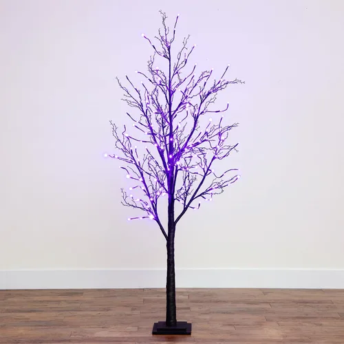 Vista 18 de Nearly Natural Árbol de otoño artificial de ramita negra preiluminado de 6 pies con 300 luces LED naranjas y moradas