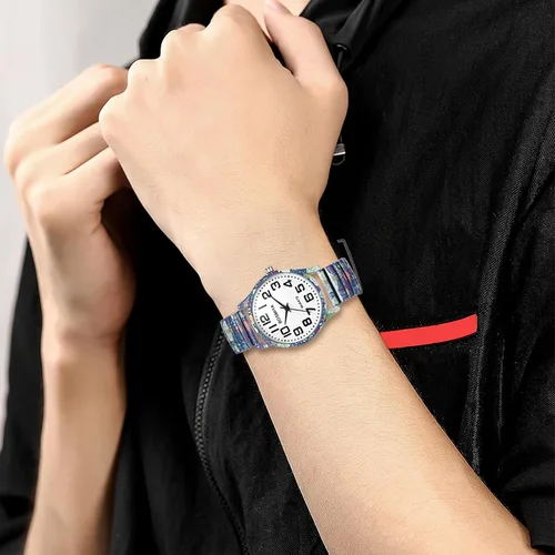 Vista 5 de Avaner Relojes de pulsera elásticos para mujer correa elástica impresa con gran número, analógico, cuarzo, fácil de leer, pulsera de pulsera