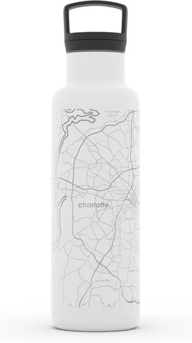Vista 58 de Well Told Botella de agua aislada con mapa de Washington DC grabado, botella de acero inoxidable grabada (21 onzas, blanco) botella aislada de mapa