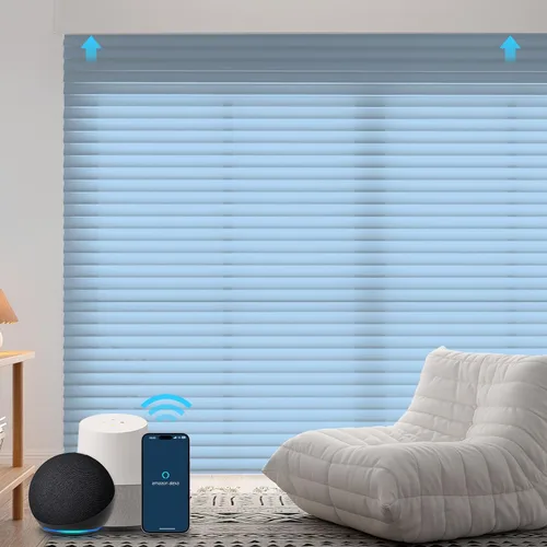 Vista 8 de ZSTARR Shangri-La Motorized - Persianas enrollables para ventana con filtro de luz, compatibles con control remoto Alexa Google, persianas