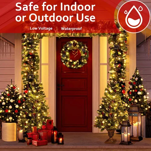 Vista 5 de 300 luces LED de Navidad blancas cálidas para interiores y exteriores, cadena de luces LED de 100 pies, cable verde, enchufable, luces de árbol