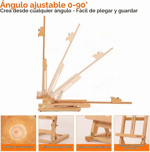 Vista 4 de VISWIN Caballete de mesa con marco en H de 25 pulgadas para pintar, caballete de mesa de madera de haya ajustable, caballete de arte portátil