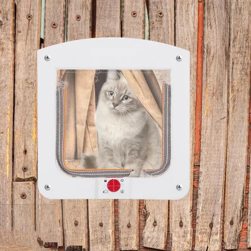 Vista 4 de NUOBESTY Puerta de gato con bloqueo para puertas interiores, material ABS, control de acceso bidireccional para mascotas, puerta para cachorros