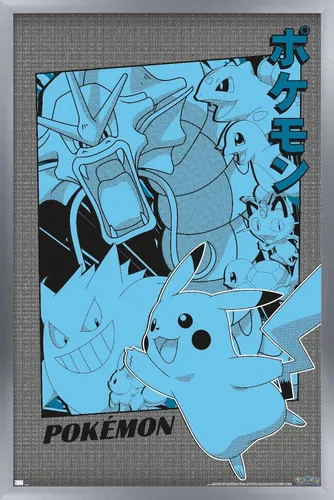 Vista 10 de Trends International Pokémon - Póster de pared de anime grupal, 14.72 x 22.37 pulgadas, versión enmarcada de madera de granero