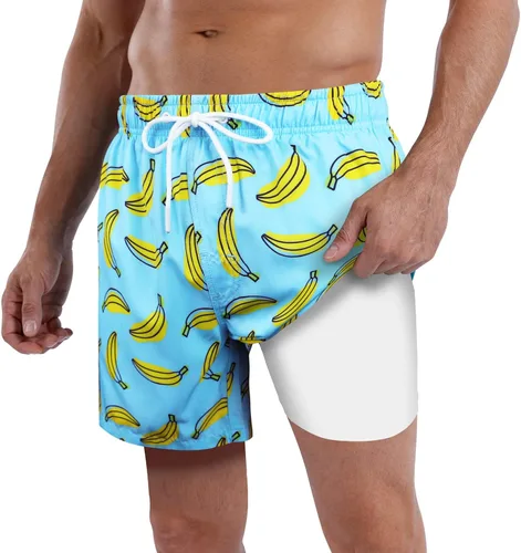 Vista 4 de QRANSS Traje de baño para hombre con forro de compresión de secado rápido de 5.5 pulgadas con forro tipo bóxer
