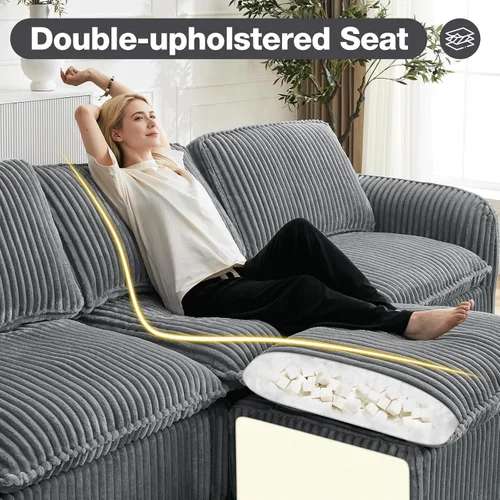 Vista 3 de Sofá modular sin hueso de 110 pulgadas para sala de estar, cómodo sofá modular de nube con otomana, sofás convertibles en forma de L para Gris