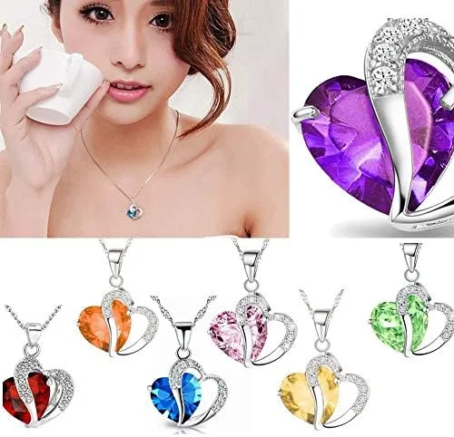Vista 5 de Cadena de plata con colgante de corazón y diamantes de imitación de Afazfaix