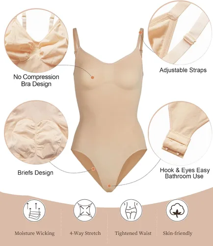 Vista 4 de SHAPERX - Body tipo faja moldeadora para mujer, con control de abdomen, sin costuras, para moldear la cintura, compresión del cuerpo