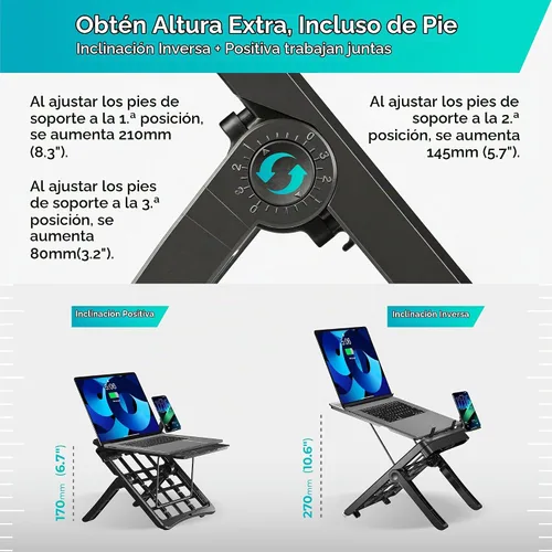 Vista 5 de ergounion Adjustable Laptop Stand for Desk, Ergonomic Riser for 10-17" Lap