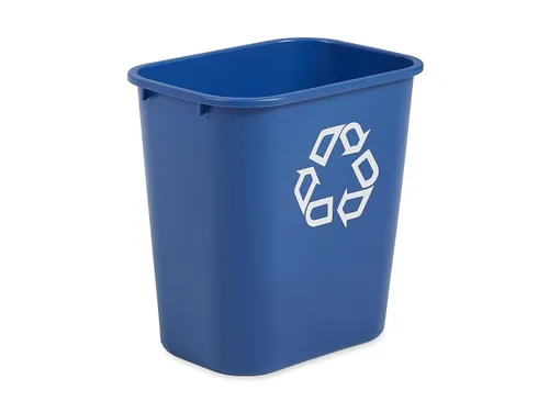Vista 3 de Rubbermaid Commercial Products Papelera de Reciclaje de Escritorio, 7 Galones/28 Cuartos, Símbolo de Reciclaje Azul, Plástico
