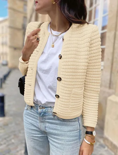 Vista 2 de PRETTYGARDEN Suéteres tipo cárdigan para mujer 2023 para otoño, frente abierto, con botones, manga larga, bolsillos, informal, de punto grueso, ropa
