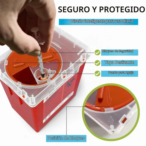 Vista 5 de Recipiente para objetos punzantes, recipientes para objetos punzantes para uso doméstico, contenedores de eliminación de agujas, contenedor
