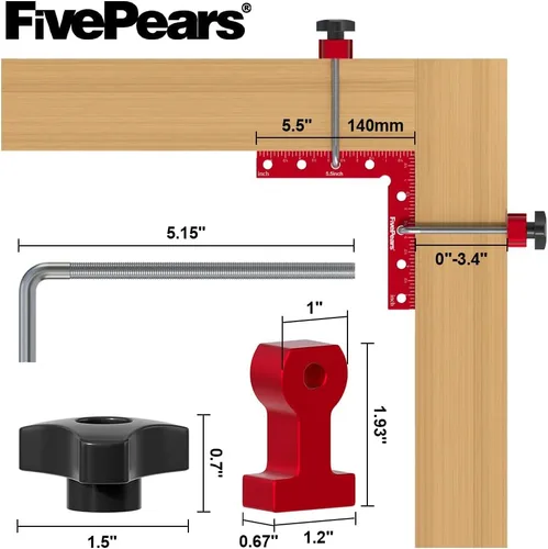 Vista 2 de Fivepears Juego de 4 abrazaderas cuadradas de posicionamiento de 90 grados para carpintería, abrazadera de esquina de ángulo recto de precisión