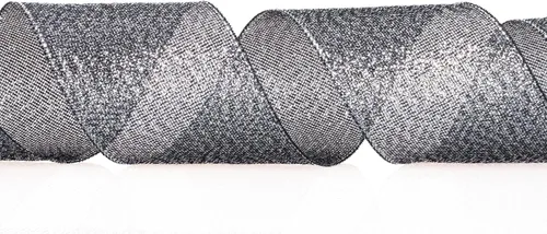 Vista 2 de YASEO Cinta de purpurina negra y plateada de 1 1/2 pulgadas, cinta de tela metálica brillante colorida para envoltura de regalos, manualidades