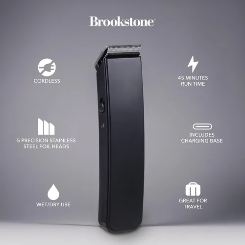 Vista 2 de Brookstone - Cortadora de pelo inalámbrica con base de carga, aseo de precisión para cabello, barba y cuerpo con peines guía ajustables
