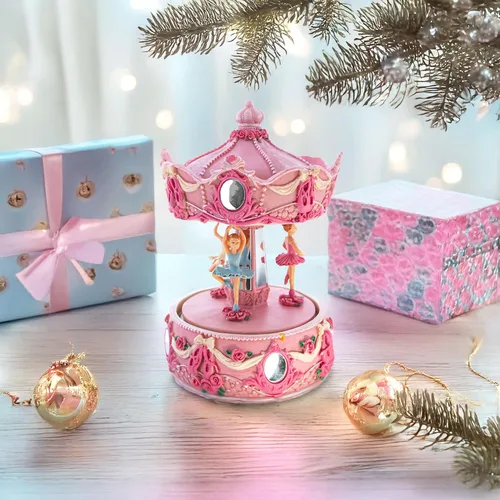 Vista 2 de BestPysanky Figura musical giratoria de carrusel de bailarina rosa