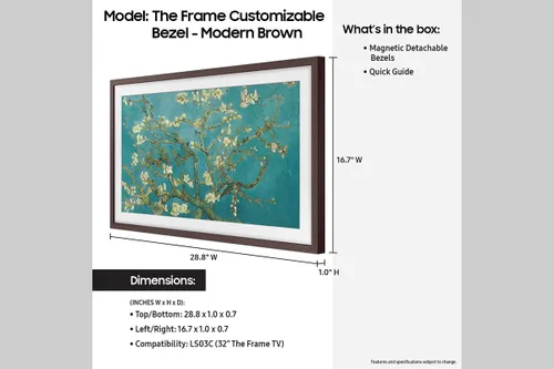 Vista 7 de Samsung The Frame TV Bisel personalizable de 32 pulgadas, magnético, instalación rápida y fácil, 2023, VG-SCFC32BWBZA, marrón moderno