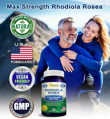 Vista 2 de aSquared Nutrition Rhodiola Rosea Suplemento 1000 mg – 180 cápsulas veganas – Pastillas de extracto de raíz de Rhodiola de máxima fuerza que mejoran