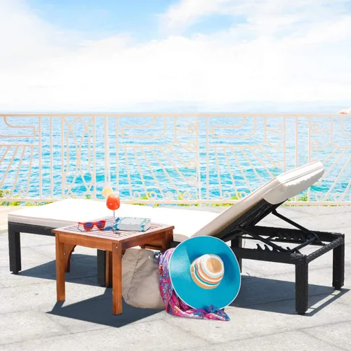 Vista 3 de HAPPYGRILL Silla de salón de ratán para patio, silla reclinable ajustable de mimbre con respaldo y cojín