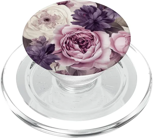 Vista 8 de Elegant Blush Pink & Purple Vintage Floral Rose PopGrip estándar y Peony PopSockets
