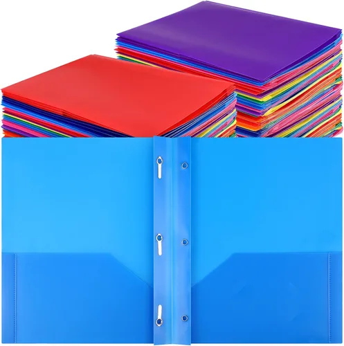 Vista 19 de Cholemy Paquete de 72 carpetas de bolsillo con puntas, carpetas de plástico resistente con ranura para tarjetas de visita, sujetadores de 3 puntas