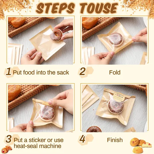 Vista 4 de Outus 100 bolsas de empaque para galletas con sello, bolsas de panadería de 3 x 3 pulgadas con ventana, papel resistente a la grasa termosellable