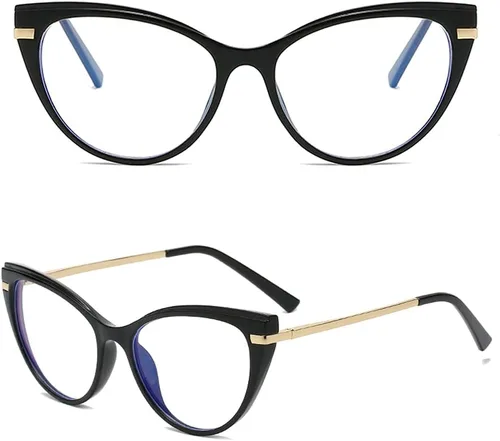Vista 3 de LJCZKA Gafas de bloqueo de luz azul para mujer, antirojo, satrás, para computadora, ojo de gato, montura transparente
