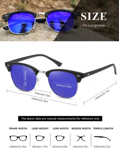 Vista 146 de AEVOGUE Gafas de sol polarizadas para mujeres y hombres semi marco retro gafas de sol AE0369