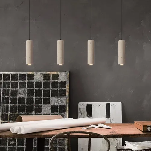 Vista 2 de Mini lámpara colgante de hormigón con cono LED de tubo largo, lámpara colgante de cocina sobre isla, cemento, granero industrial, vintage, lámpara