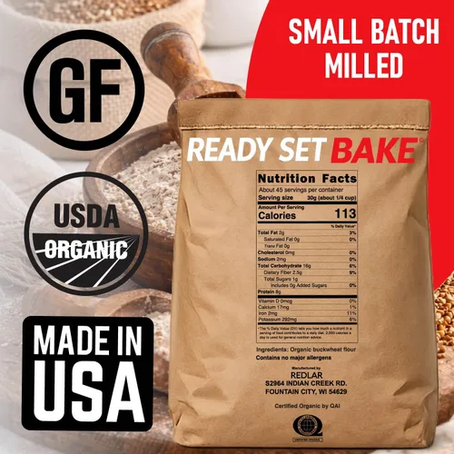 Vista 2 de Redlar Harina fina de trigo sarraceno orgánico Harina sin gluten USDA Organic, sin OMG, Kosher Ideal para panqueques, gofres, magdalenas