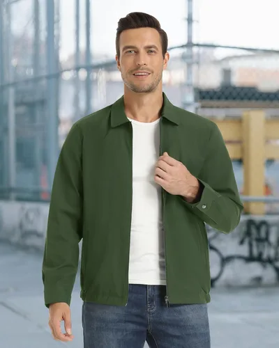 Vista 7 de EKLENTSON Chamarras ligeras para hombre, con cremallera completa, cuello de golf, cortavientos, con bolsillos con cremallera