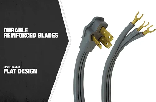 Vista 5 de Southwire 9014SW8809 Cable de alimentación de rango; 4 pies; terminales con brida de 1/4 pulgadas; enchufe plano; compatible con la mayoría