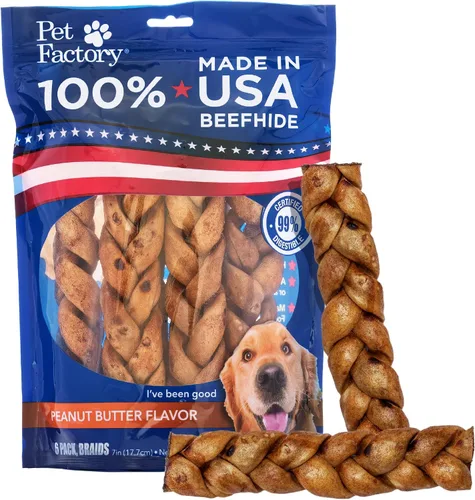 Vista 11 de Pet Factory 100% fabricado en Estados Unidos, palitos trenzados de 7 pulgadas para masticar, sabor a carne de res y pollo, 6 unidades/1 paquete