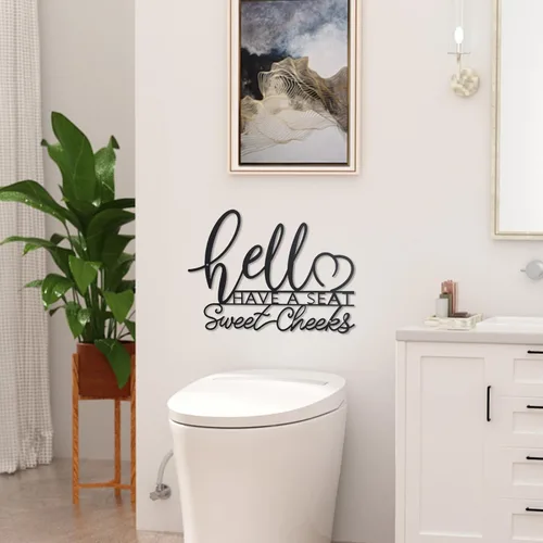Vista 5 de OYEFLY Hello Sweet Cheeks - Decoración de pared de metal para baño, letrero de metal (negro)