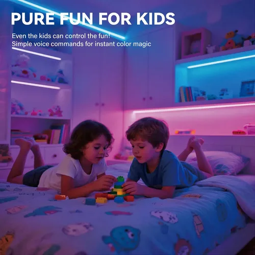 Vista 2 de Tira de luces LED activadas por voz AI, iluminación nocturna de dormitorio de niños para interiores, RGB IC, múltiples luces inteligentes regulables