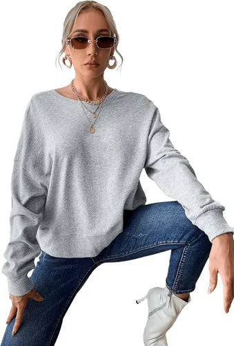 Vista 4 de SweatyRocks Sudaderas con cuello redondo y entrecruzadas para mujer, blusa holgada sin espalda, blusa casual