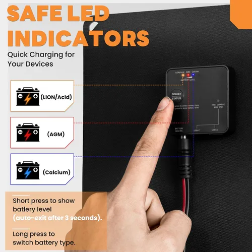 Vista 5 de FieryRed Cargador y mantenedor de batería de coche con panel solar de 10 W y 12 V, cargador de goteo impermeable con controlador integrado, enchufe