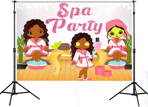 Vista 5 de Telones de fondo de fiesta de spa para niños para fotografía de cumpleaños 10 para niñas, fiesta de spa, día de spa, telón de fondo fotográfico