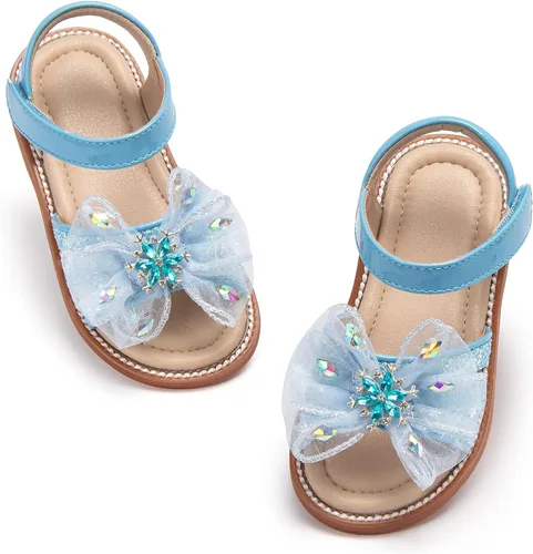 Vista 49 de Sandalias de verano para niñas con puntera abierta, sandalias planas de princesa con suela cómoda D742 Oro