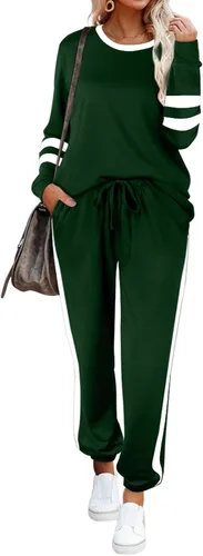 Vista 39 de Aloodor conjunto deportivo de 2 piezas para mujer, con sudadera con cuello redondo, sin botones