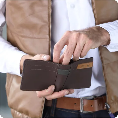Vista 6 de VELEZ Carteras de cuero genuino para hombre, Café, Casual