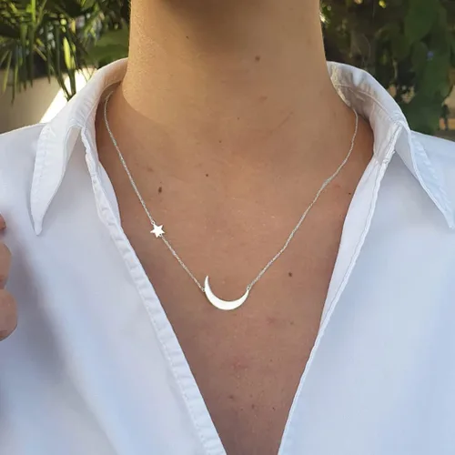 Vista 2 de Ascomy - Collar con colgante de oro delicado, chapado en oro de 14 quilates, collar con colgante de hoja de CZ con forma de corazón y estrella